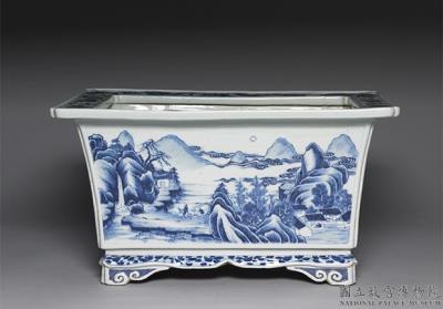 图片[2]-Rectangular planter with decoration of flowers and landscape in underglaze blue, Qing dynasty, Kangxi reign (1662-1722)-China Archive